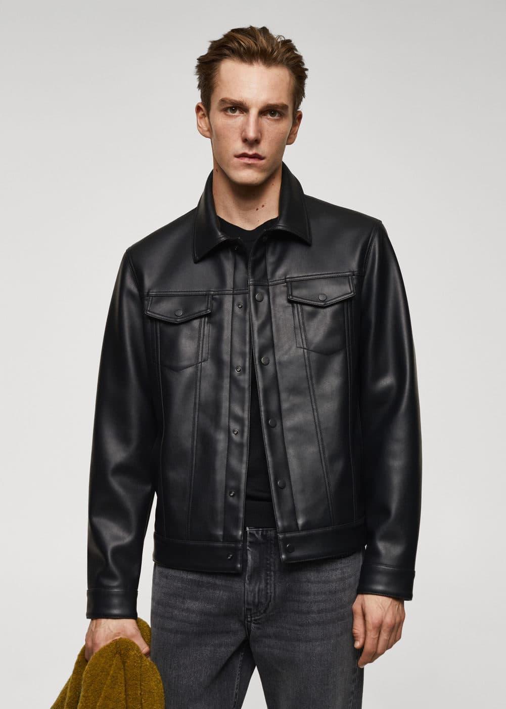 MANGO MAN - Faux leather jacket with pockets blackMen Product Image