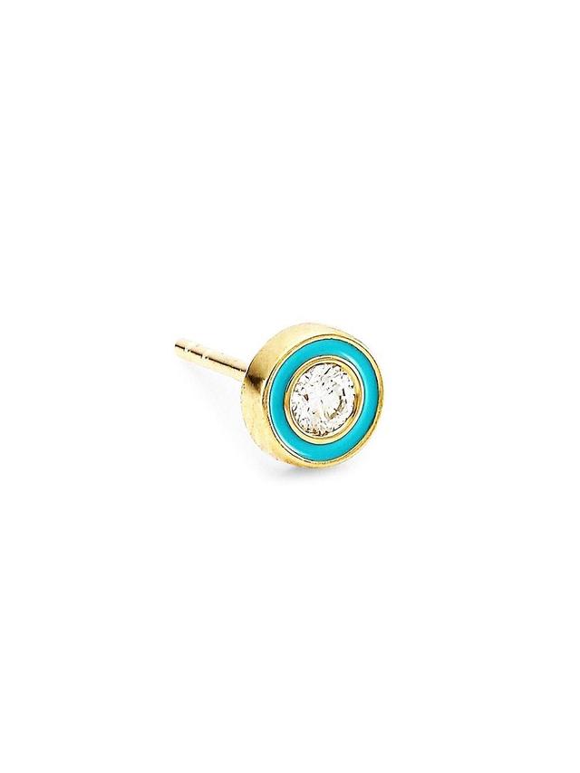 Womens 14K Yellow Gold, Diamond & Enamel Single Stud Earring Product Image