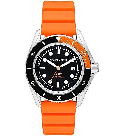 Michael Kors Mens Maritime Three-Hand Date Orange Silicone Strap Watch Product Image