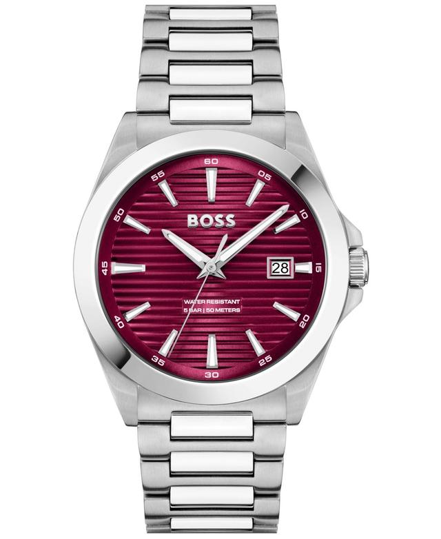 Hugo Boss Mens Strike Quartz Analog Red Dial Stainless Steel Bracelet Watch Product Image