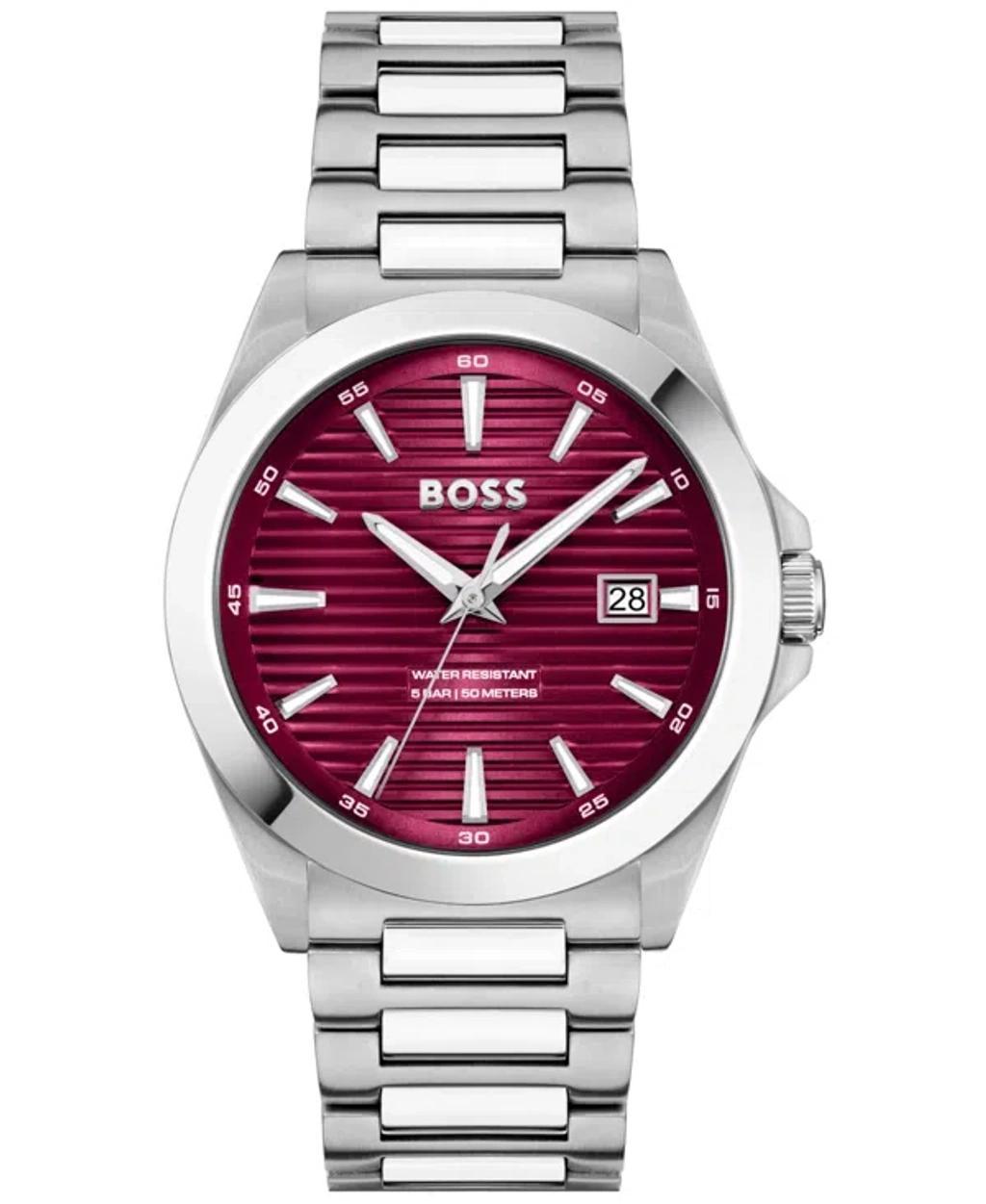 Hugo Boss Mens Strike Quartz Analog Red Dial Stainless Steel Bracelet Watch Product Image