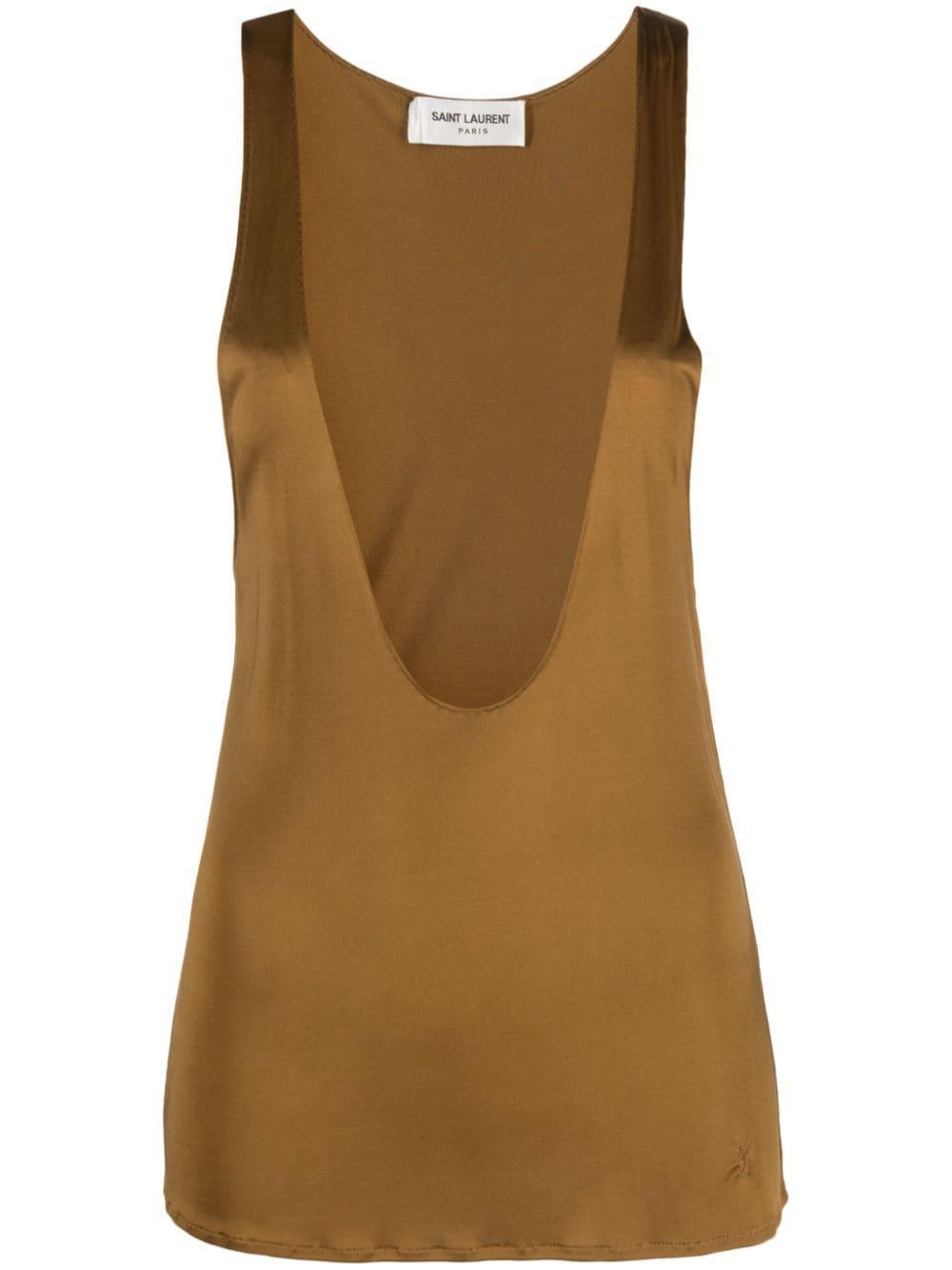 SAINT LAURENT Plunging Neck Tank Top In Brown Product Image