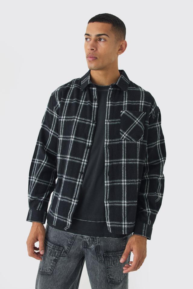 Oversized Long Sleeve Flannel Shirt | boohooMAN USA Product Image