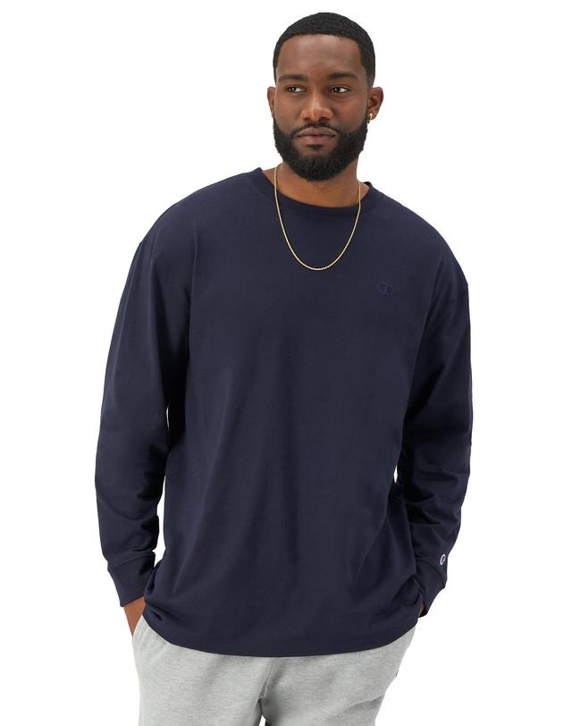 Mens Champion Classic Long-Sleeve T-Shirt, Embroidered C Logo (Big & Tall) Navy 4XB Product Image