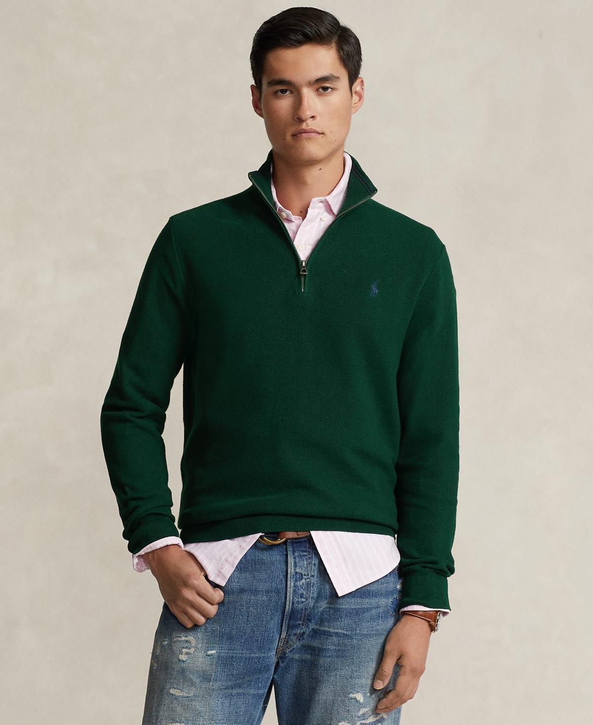 Polo Ralph Lauren Mens Mesh-Knit Cotton Quarter-Zip Sweater Product Image