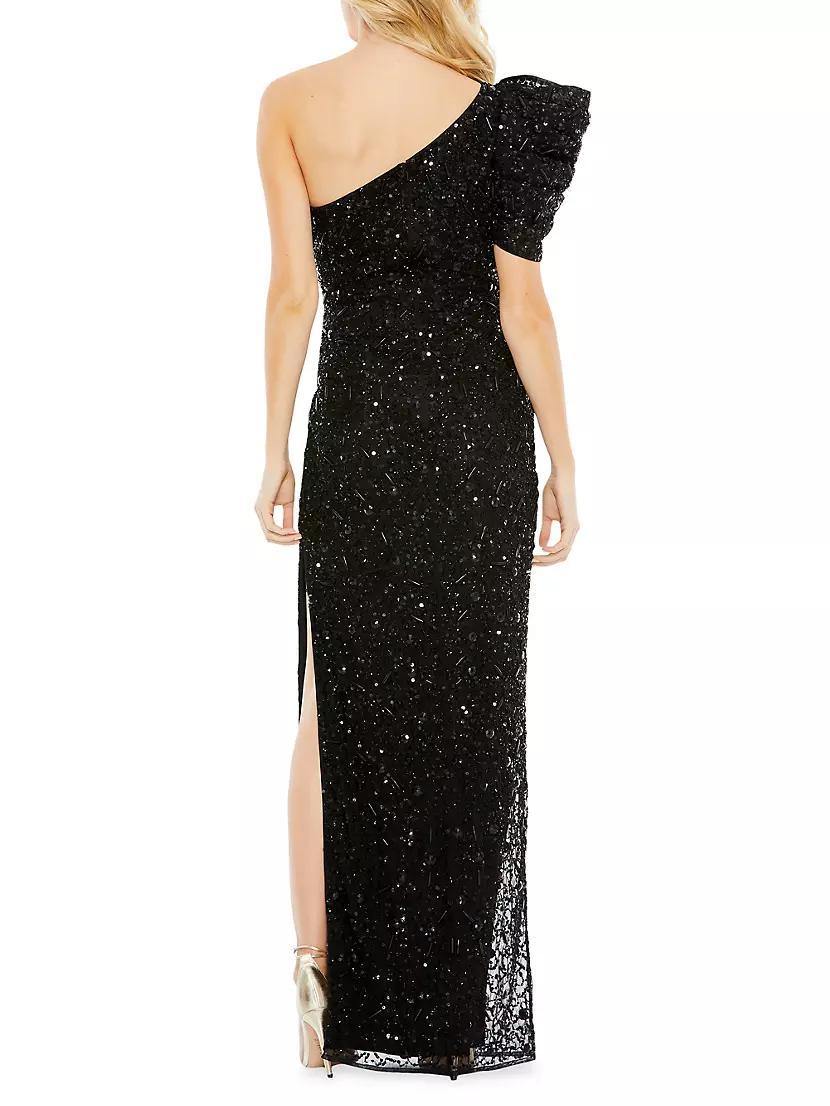 Embellished Puff One-Shoulder Column Gown Product Image