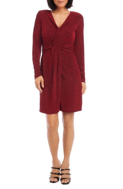 Karen Kane Soft Metallic Knit Surplice V-Neck Long Sleeve Front Twist Stretch Sheath Dress Product Image