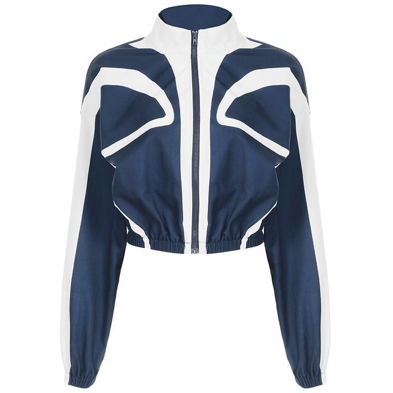 Striped Cropped Zip Jacket Product Image