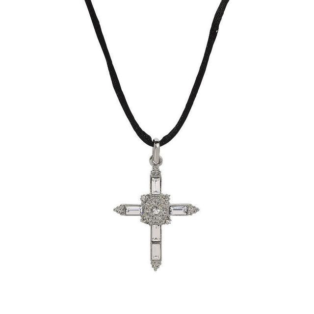 Symbols of Faith Silver Tone Crystal Cross Pendant Necklace, Womens, White Product Image