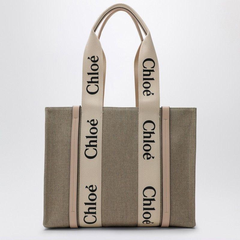 Beige Medium Woody Tote In White Product Image