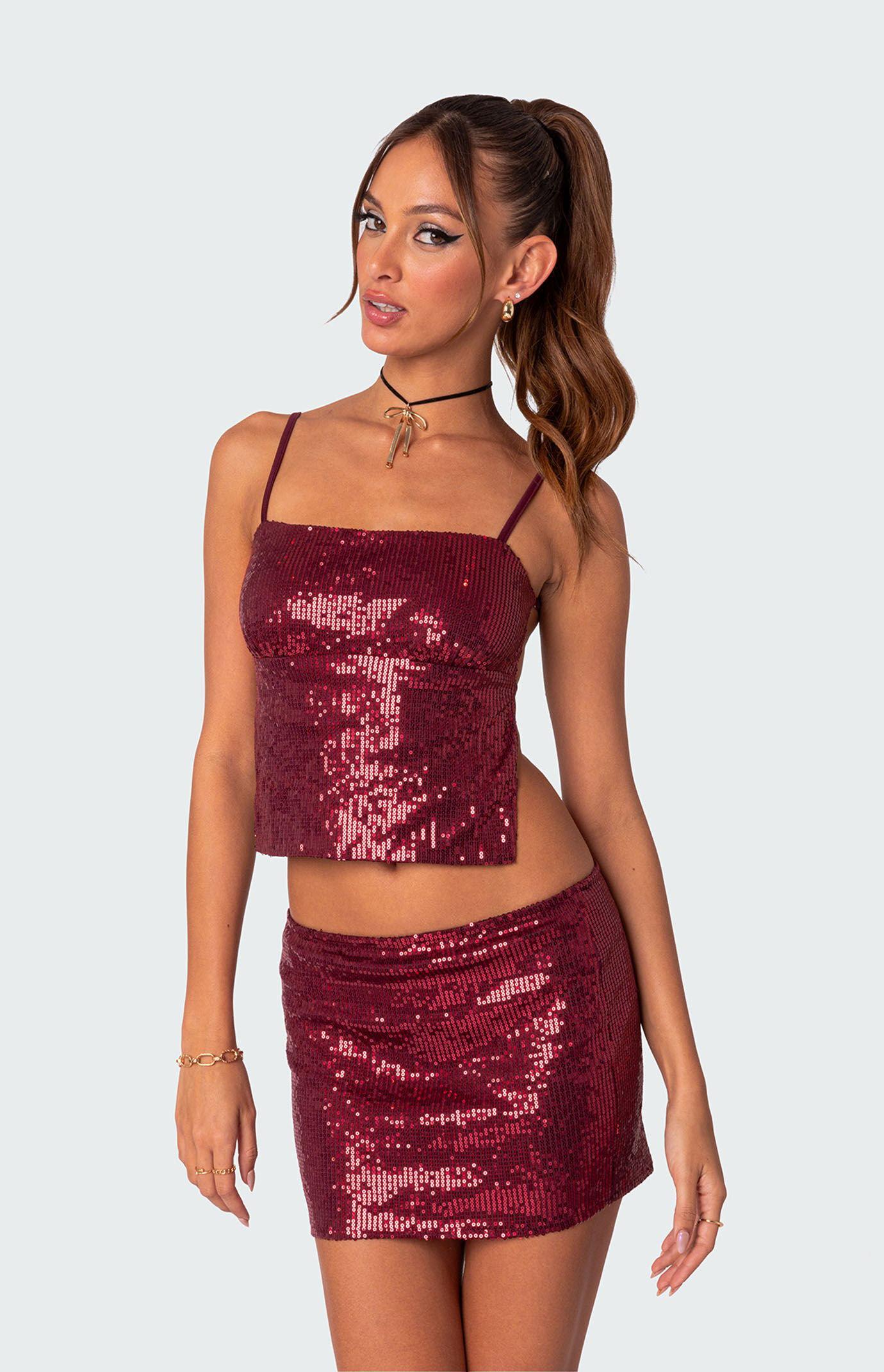 Edikted Women's Cosmo Open Back Sequin Top Product Image