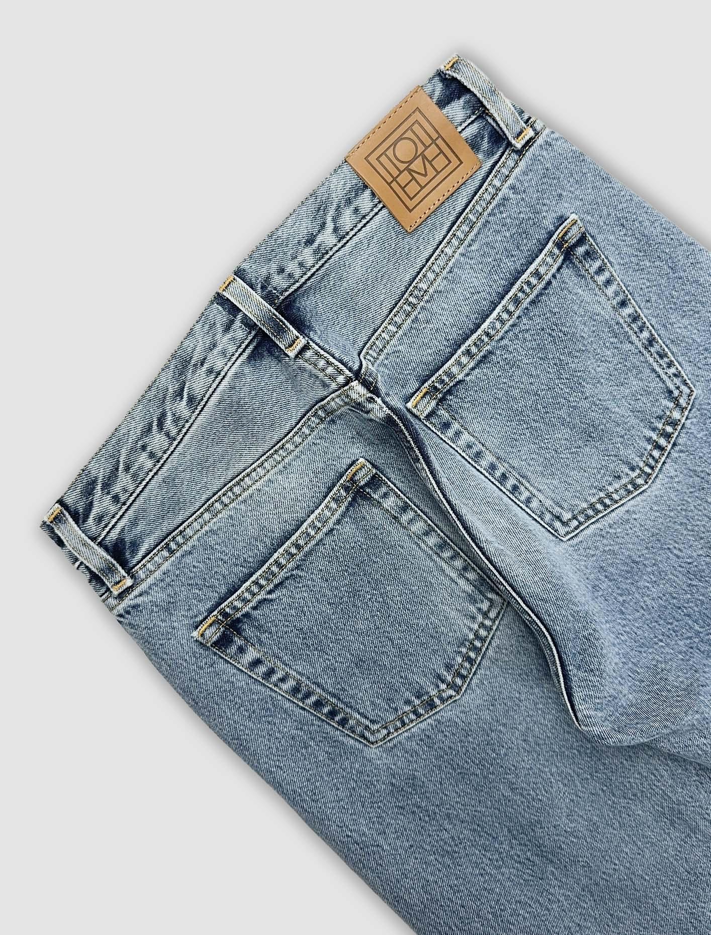 Denim With Bias Stitching In Worn Blue Product Image