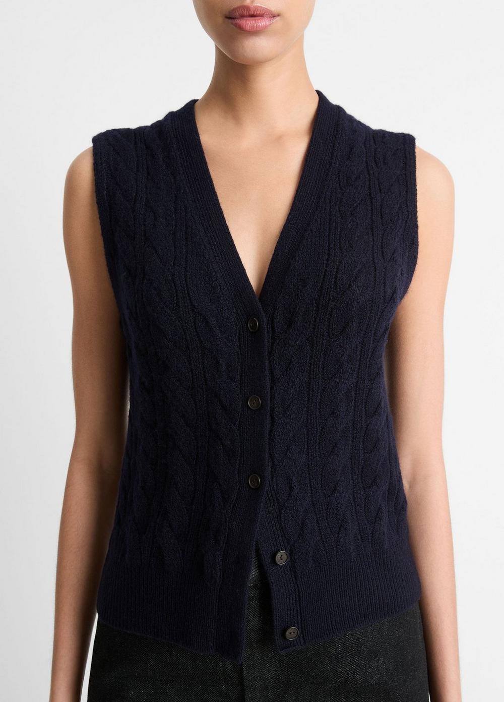 Womens Cable Wool-Blend Button Sweater Vest, Heather Silver Dust, Size XL Vince Product Image