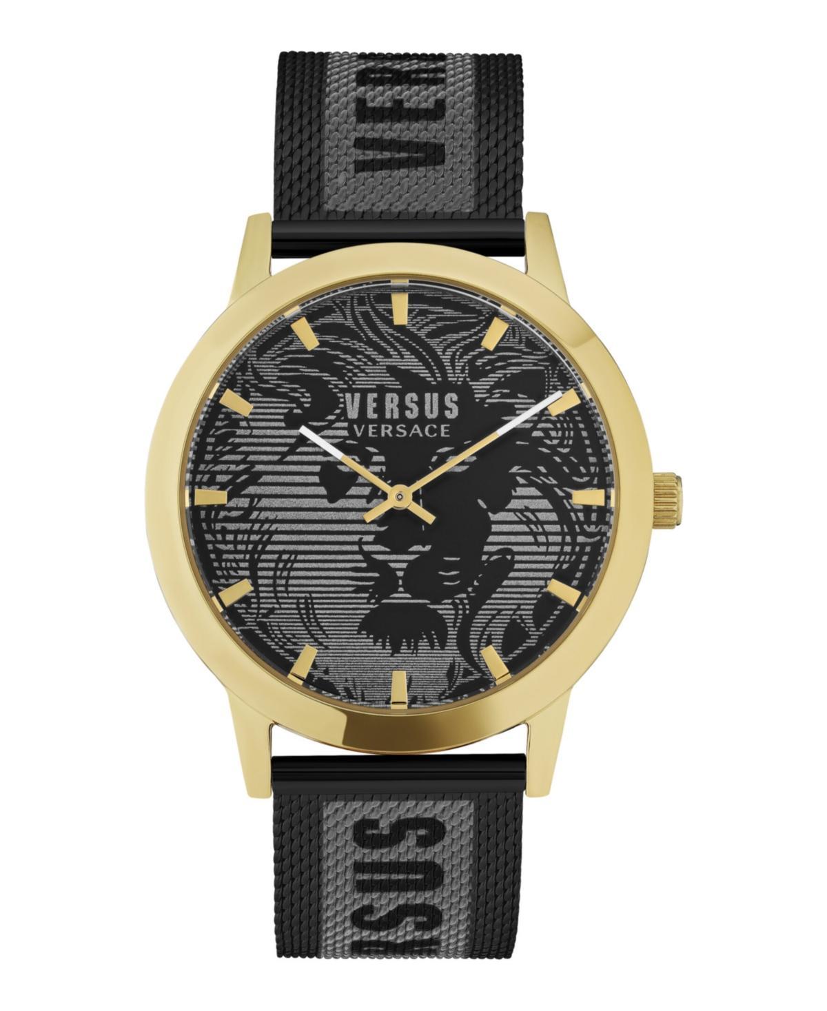 Versus Versace Mens Barbes Domus 2 Hand Quartz Black Stainless Steel Watch, 40mm - Ion Plating Yellow Gold Product Image