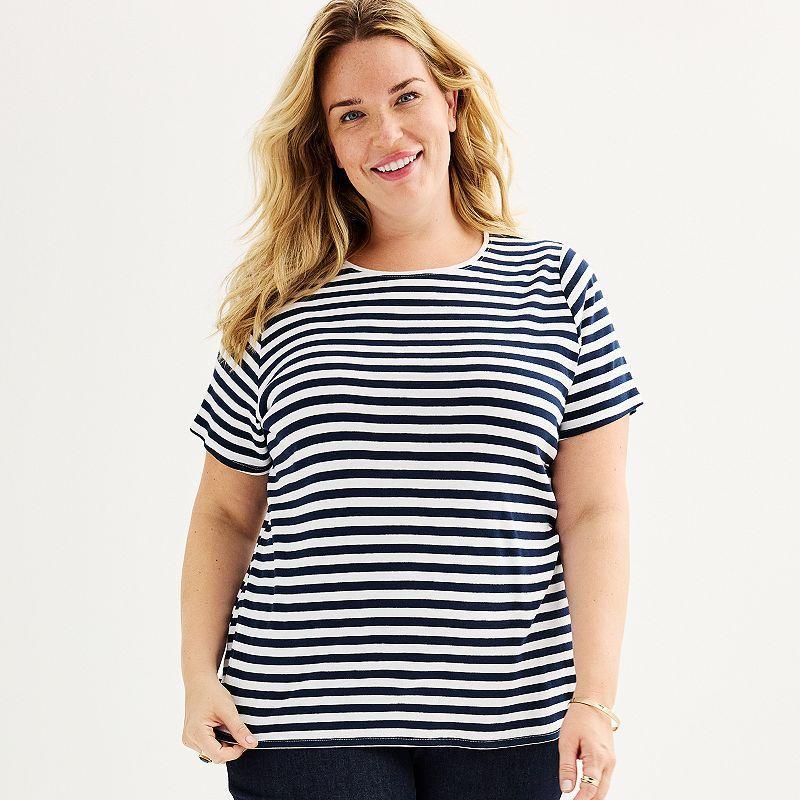 Plus Size Croft & Barrow Essential Crewneck Tee, Womens Blue Classic Stripe product image