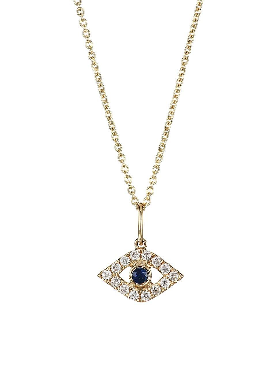 Womens 14K Gold, Diamond & Sapphire Evil Eye Pendant Necklace Product Image