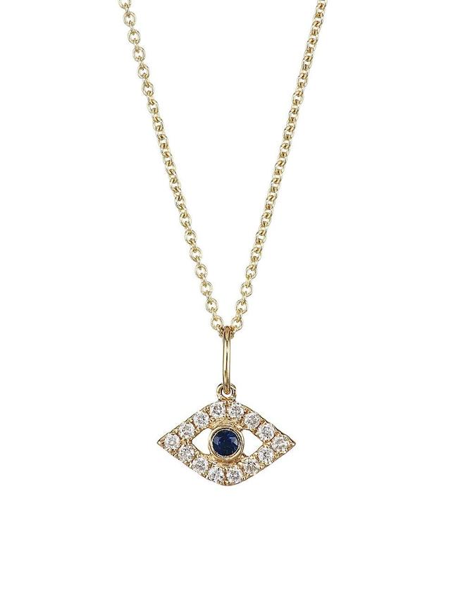 Womens 14K Gold, Diamond & Sapphire Evil Eye Pendant Necklace Product Image