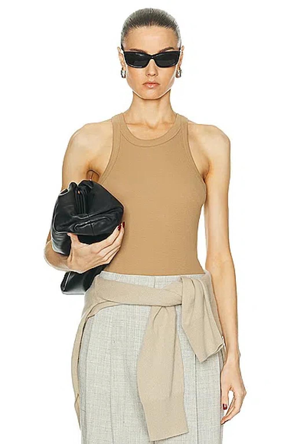 Tan Curved Rib Tank Top In Camel product image