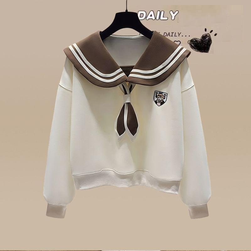 Sailor Collar Bear Embroidered Pullover Product Image