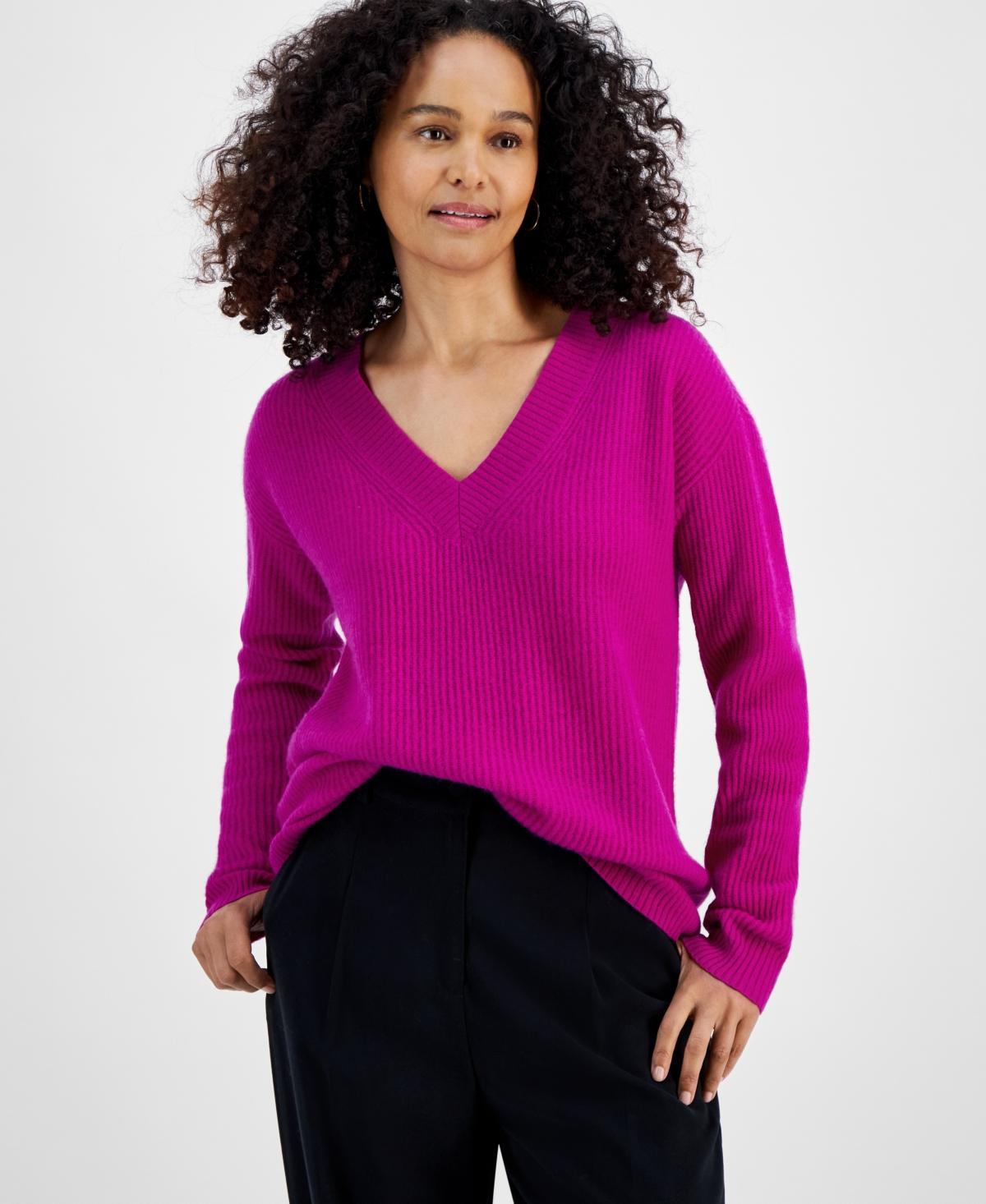 Charter Club Womens 100% Cashmere Ribbed V-Neck Sweater, Regular & Petites, Created for Macys Product Image