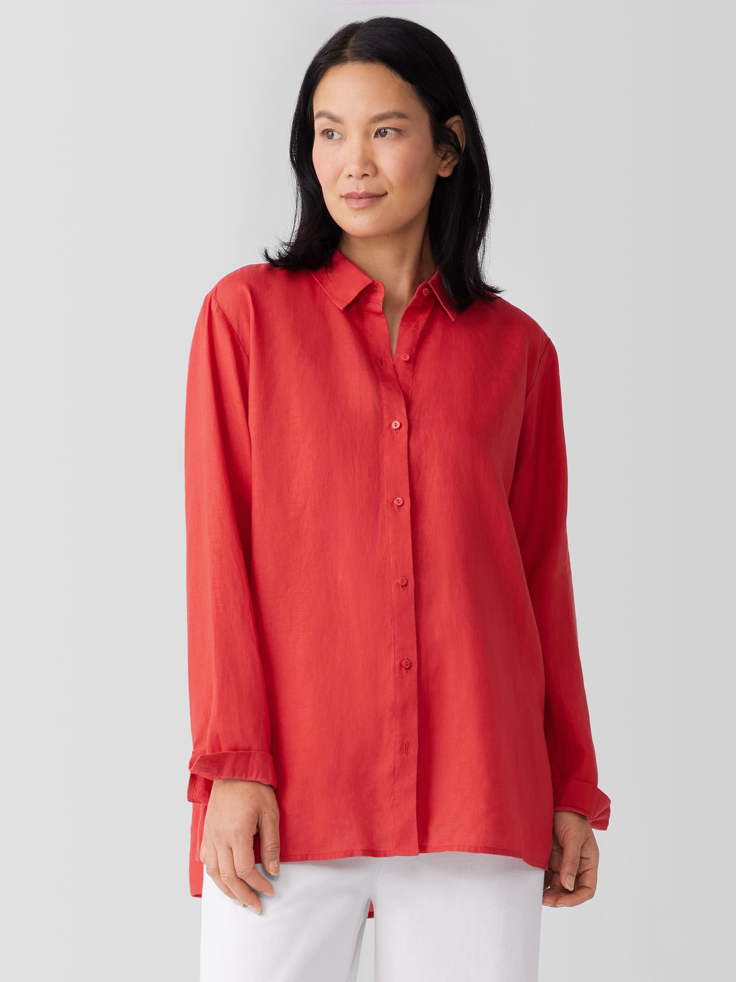 EILEEN FISHER Organic Handkerchief Linen Classic Collar Shirtfemale Product Image