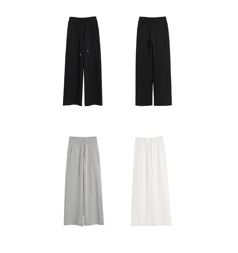 Drawstring Waist Plain Wide Leg Pants Product Image