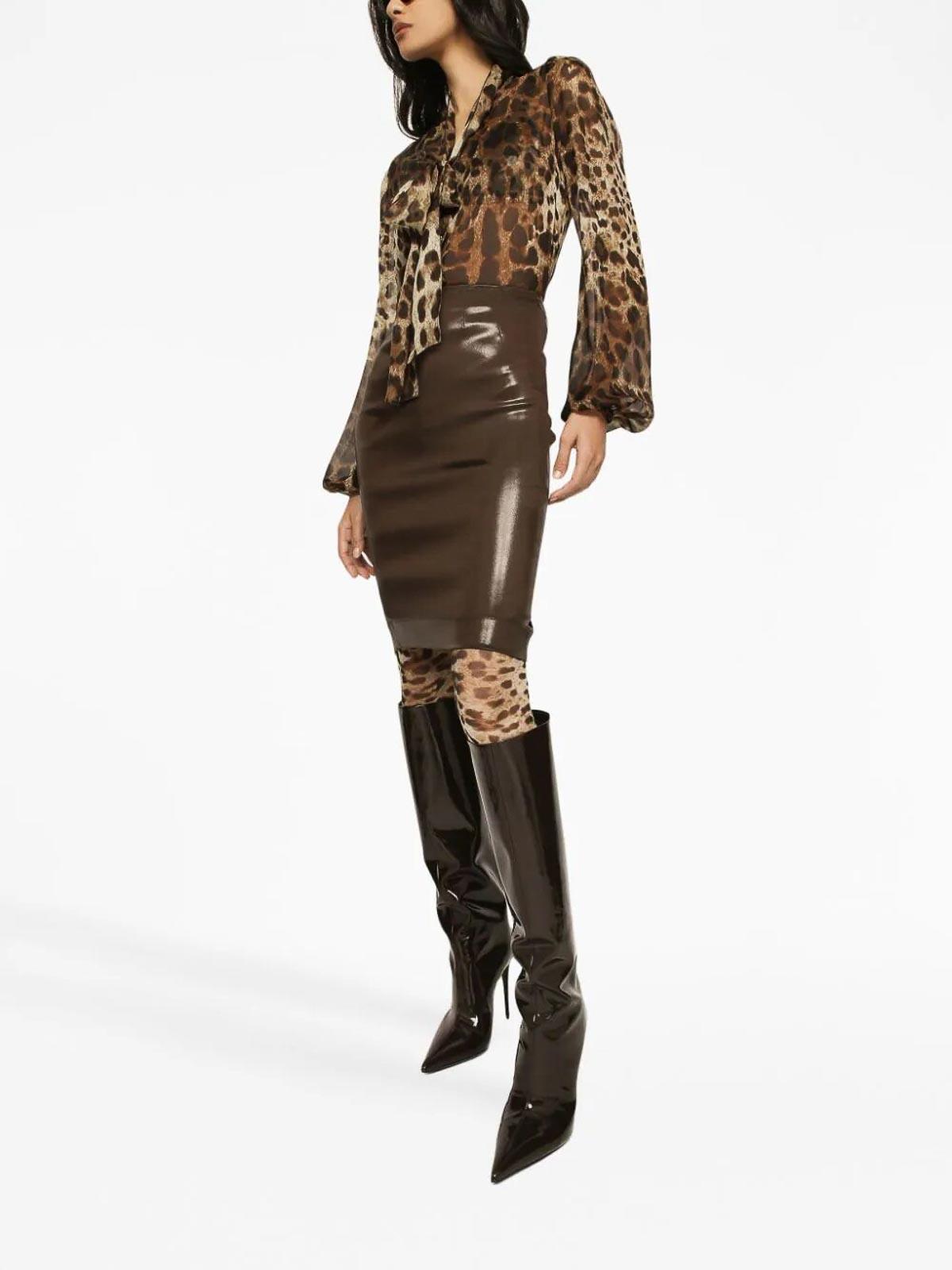 Pussy-bow Leopard-print Chiffon Shirt In Brown Product Image