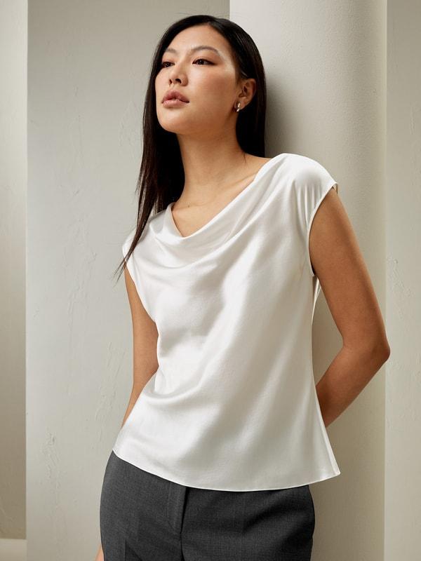 Silk Charmeuse Cowl Neck Top Product Image