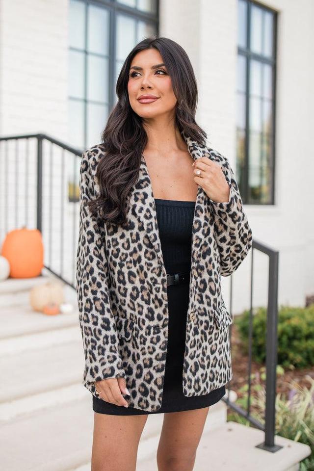 Do It Pronto Leopard Wool Blend Blazer Coat Product Image