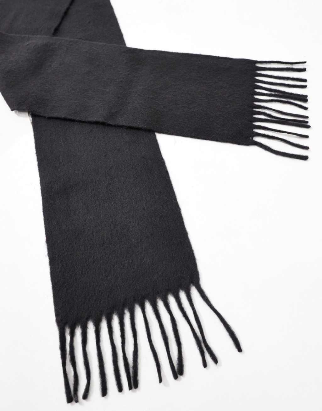 ASOS DESIGN wool mix scarf in black tassel design Product Image