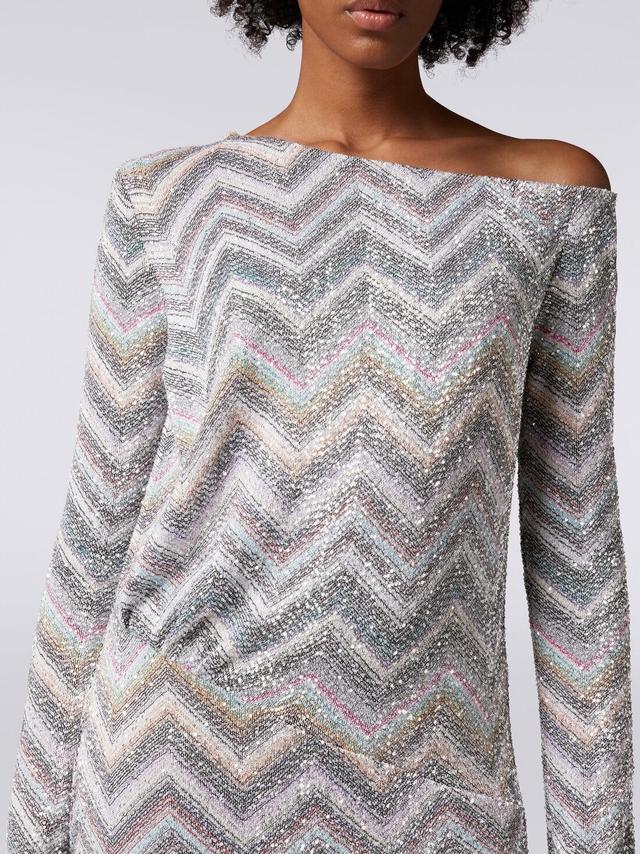 Long dress in zigzag knit with sequin appliqué Multicoloured | Missoni Product Image