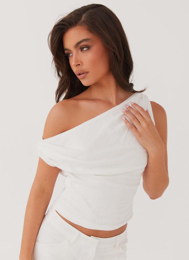 Marissa Linen One Shoulder Top - White Product Image