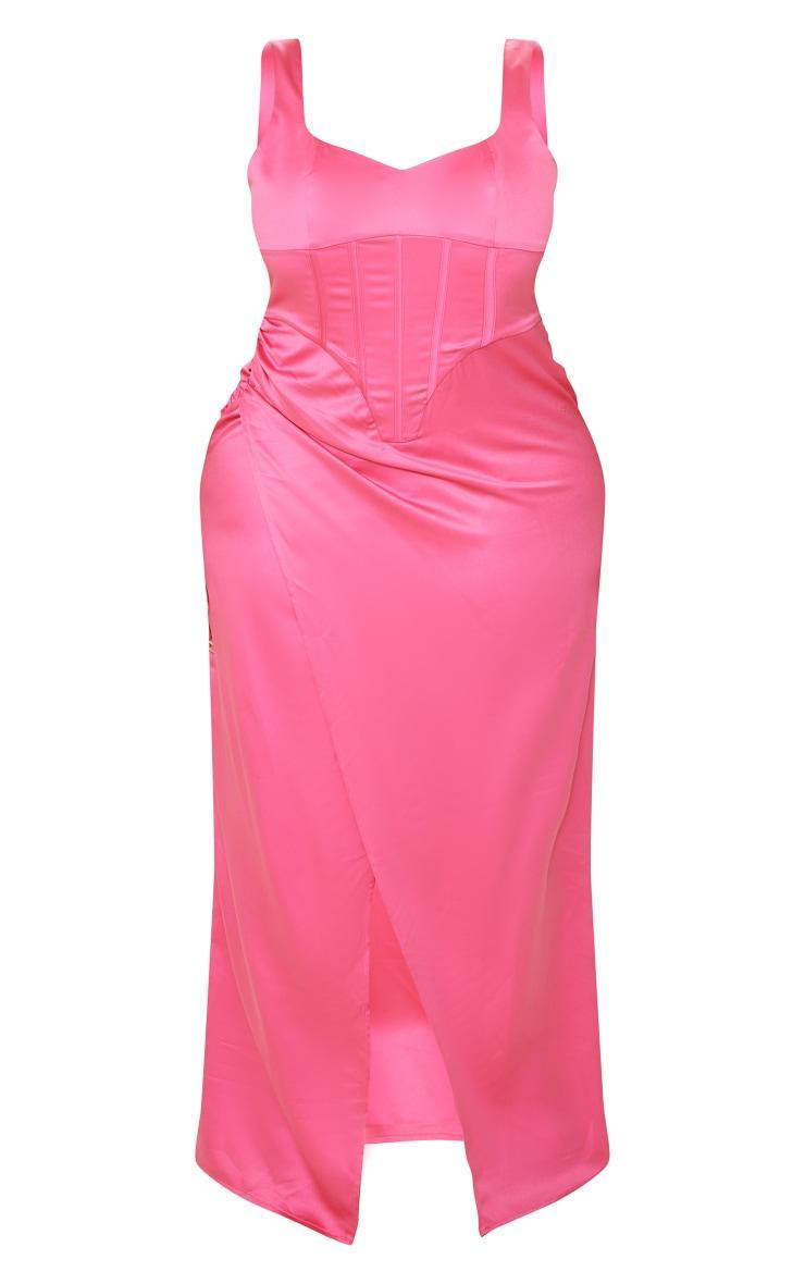 Shape Bright Pink Structured Satin Split Detail Maxi Dress Product Image