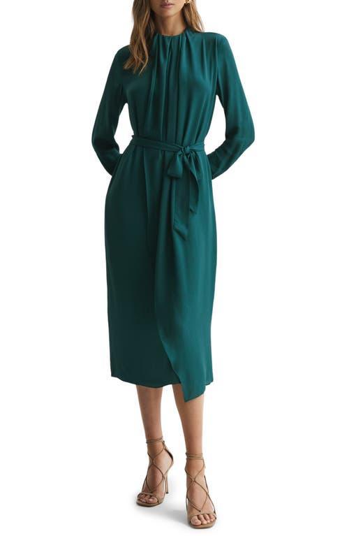 Reiss Phoenix Long Sleeve Tie Belt Midi Dress Product Image