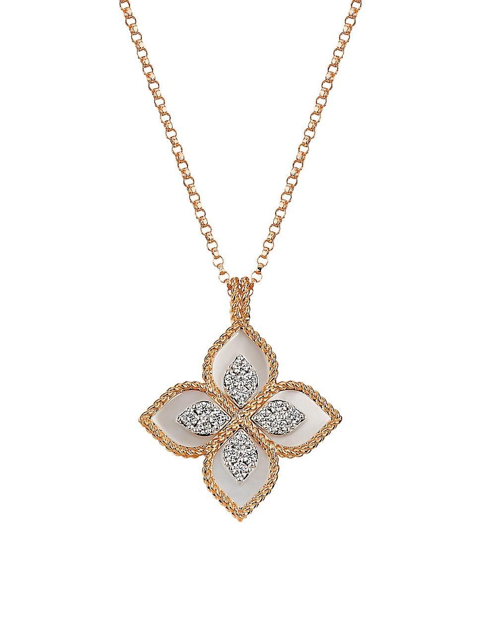 Womens Venetian Princess 18K Yellow Gold & 0.16 TCW Diamond Flower Pendant Necklace Product Image