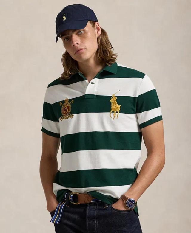 Men's Custom Slim Fit Big Pony Crest Mesh Polo In Moss Agate/white Product Image