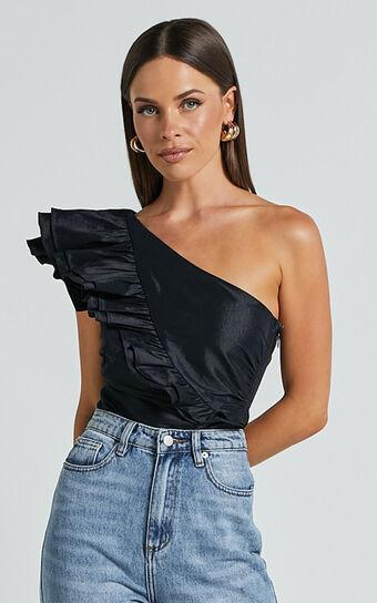 Kirby Top - One Shoulder Frill Top in Black Product Image