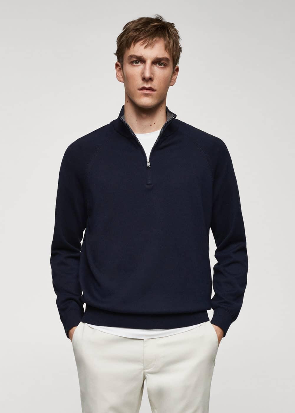 MANGO MAN - Cotton sweater with neck zipper navyMen Product Image