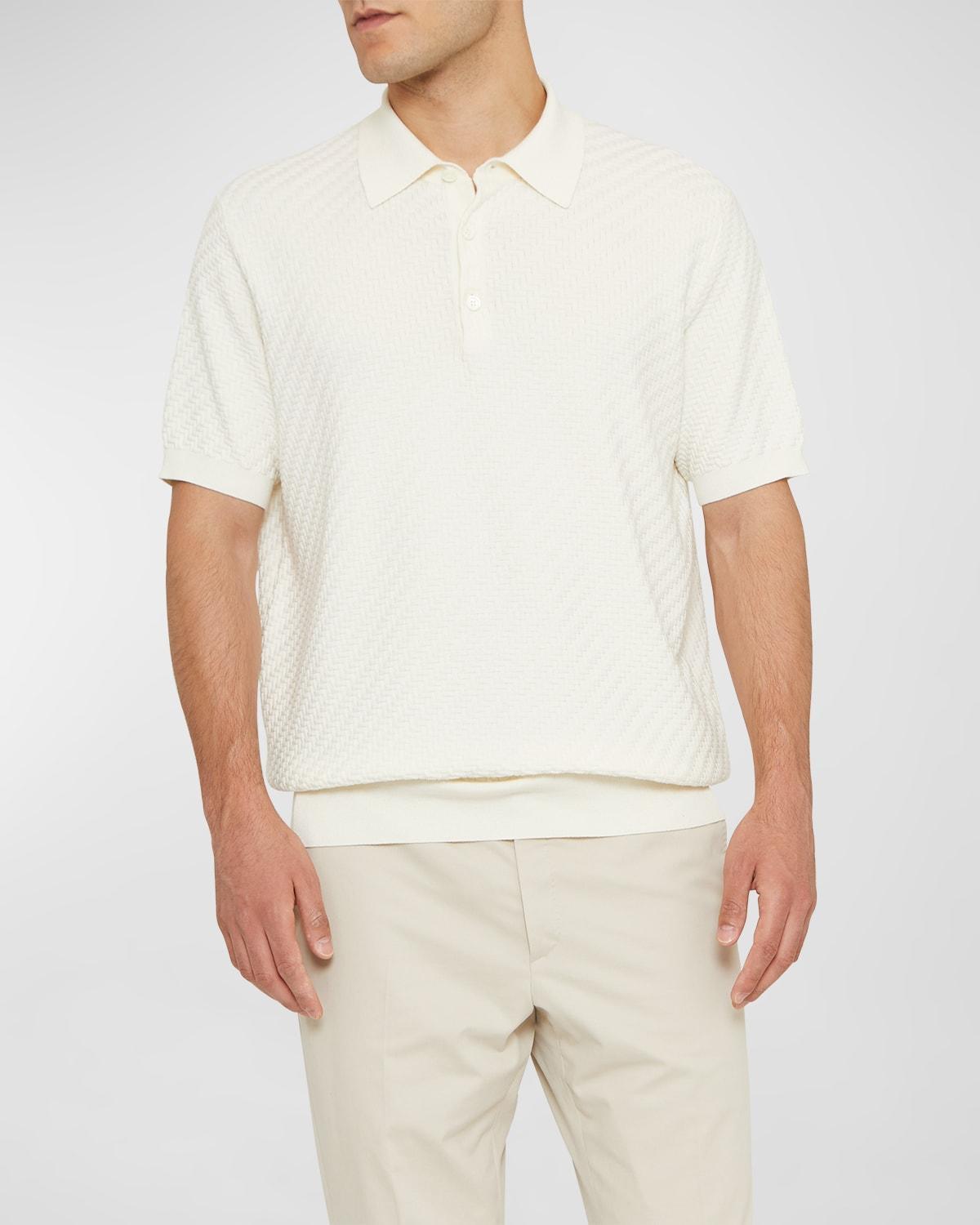 Mens Basketweave Stitch Polo Sweater Product Image