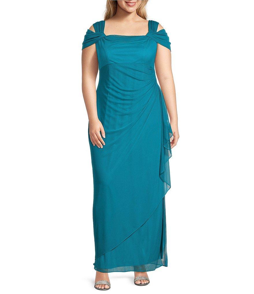 Alex Evenings Plus Size Drape Cowl Neck Cold-Shoulder Short Sleeve Gown Product Image