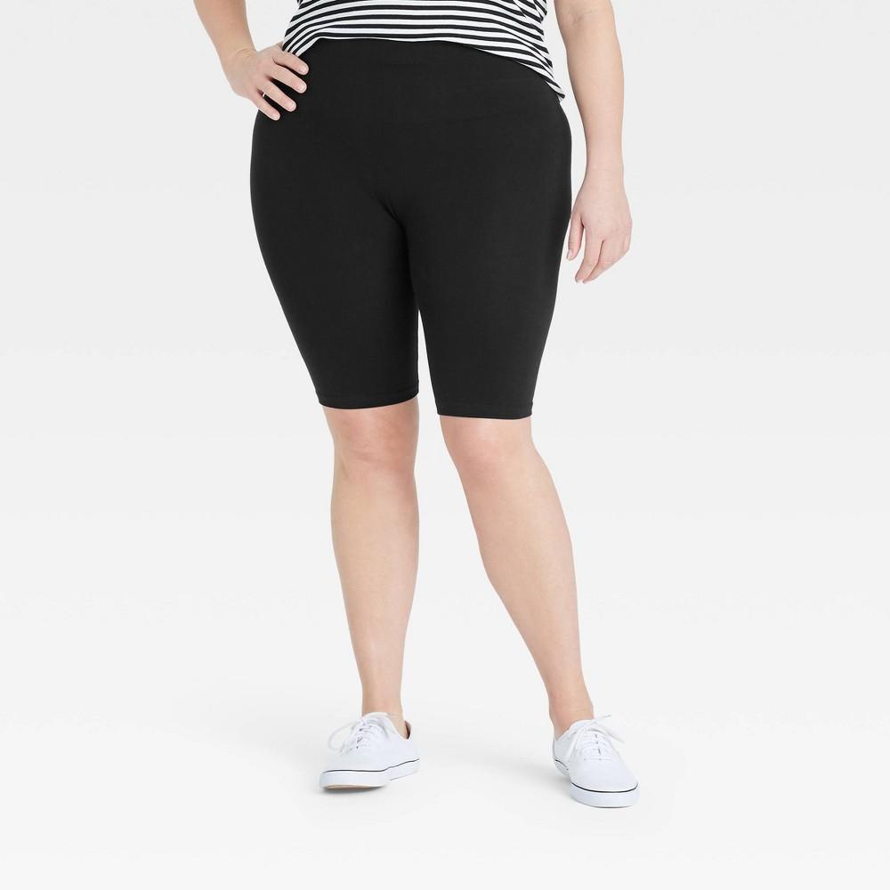 Womens Plus Size High-Waist Cotton Blend Seamless 7 Inseam Bike Shorts - A New Day Black 1X Product Image