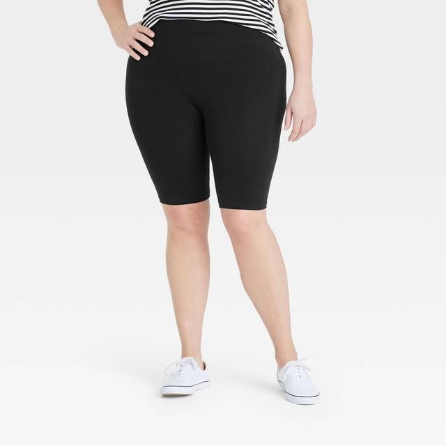 Womens Plus Size High-Waist Cotton Blend Seamless 7 Inseam Bike Shorts - A New Day Black 1X Product Image