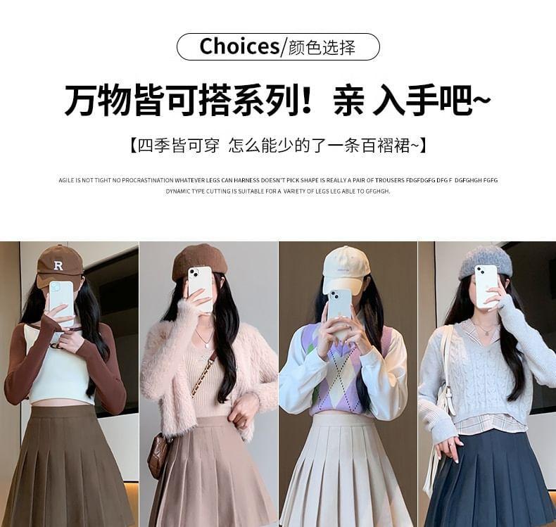 High Waist Plain Pleated Mini A-Line Skirt (Various Designs) Product Image