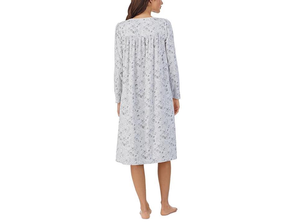 Eileen West Long Sleeve Waltz Microfleece Gown (Grey Print) Women's Pajama Product Image