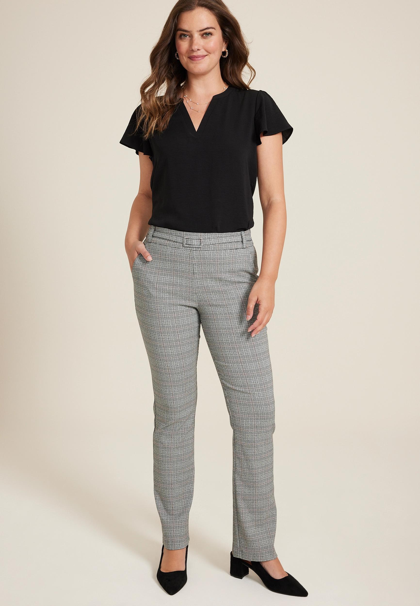 Bengaline Mid Rise Plaid With Belt Bootcut Pant product image