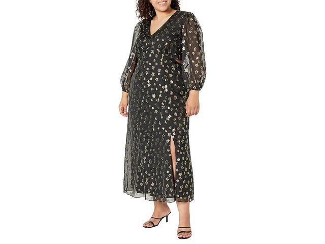 Donna Morgan Plus Size Long Sleeve Maxi Dress with Gold Stars (Black Women's Dress Product Image