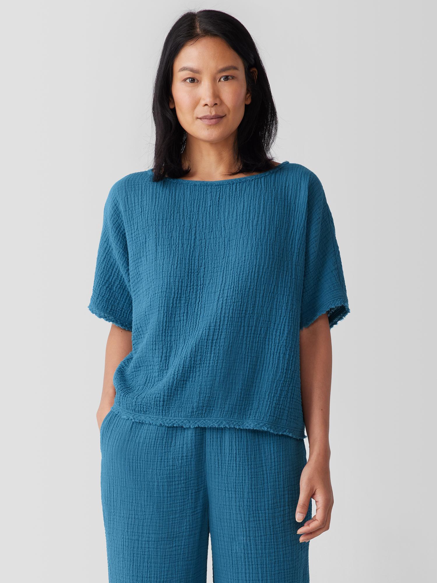 EILEEN FISHER Organic Cotton Lofty Gauze Bateau Neck Topfemale Product Image