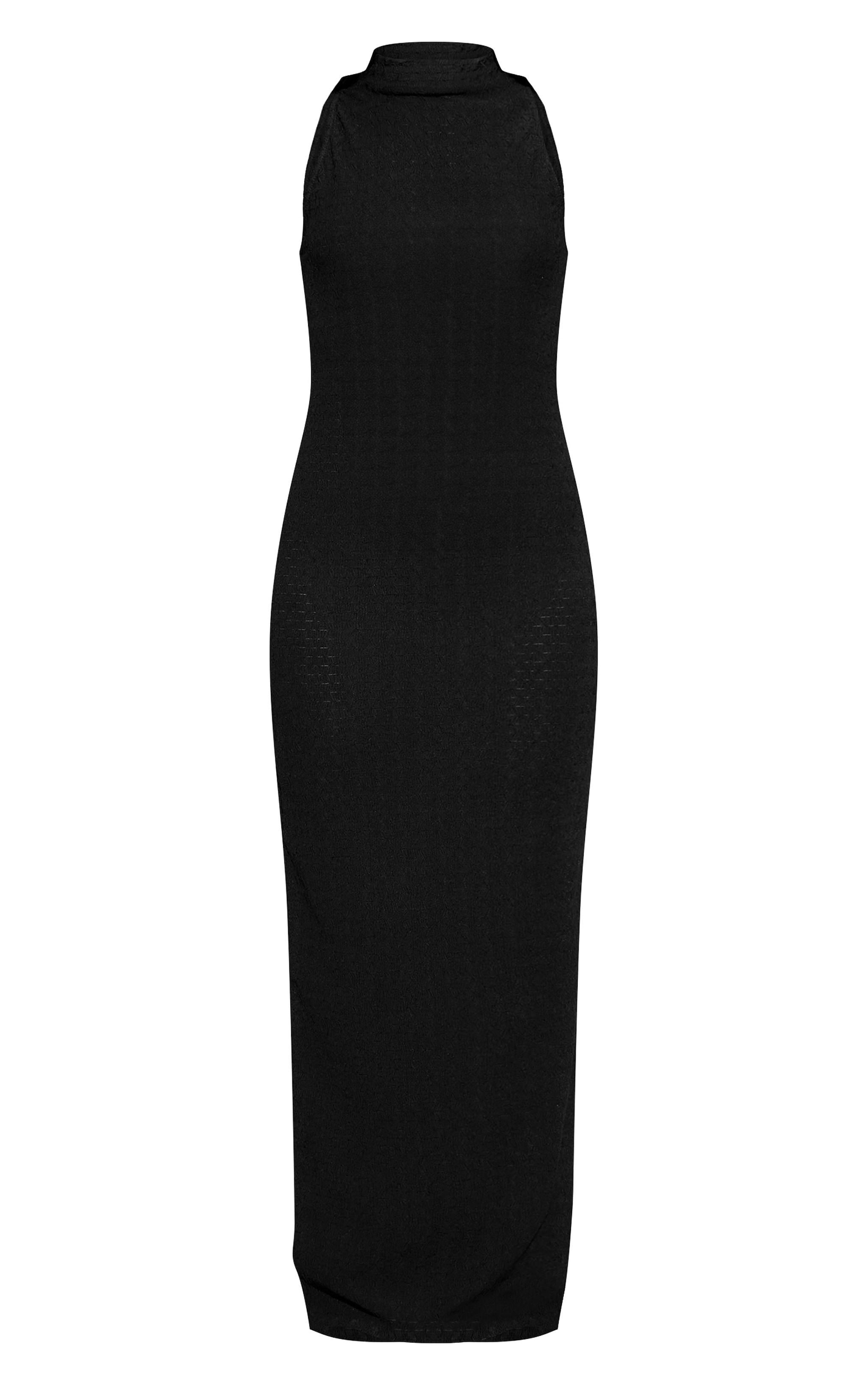 Black Textured High Neck Midaxi Dress Product Image