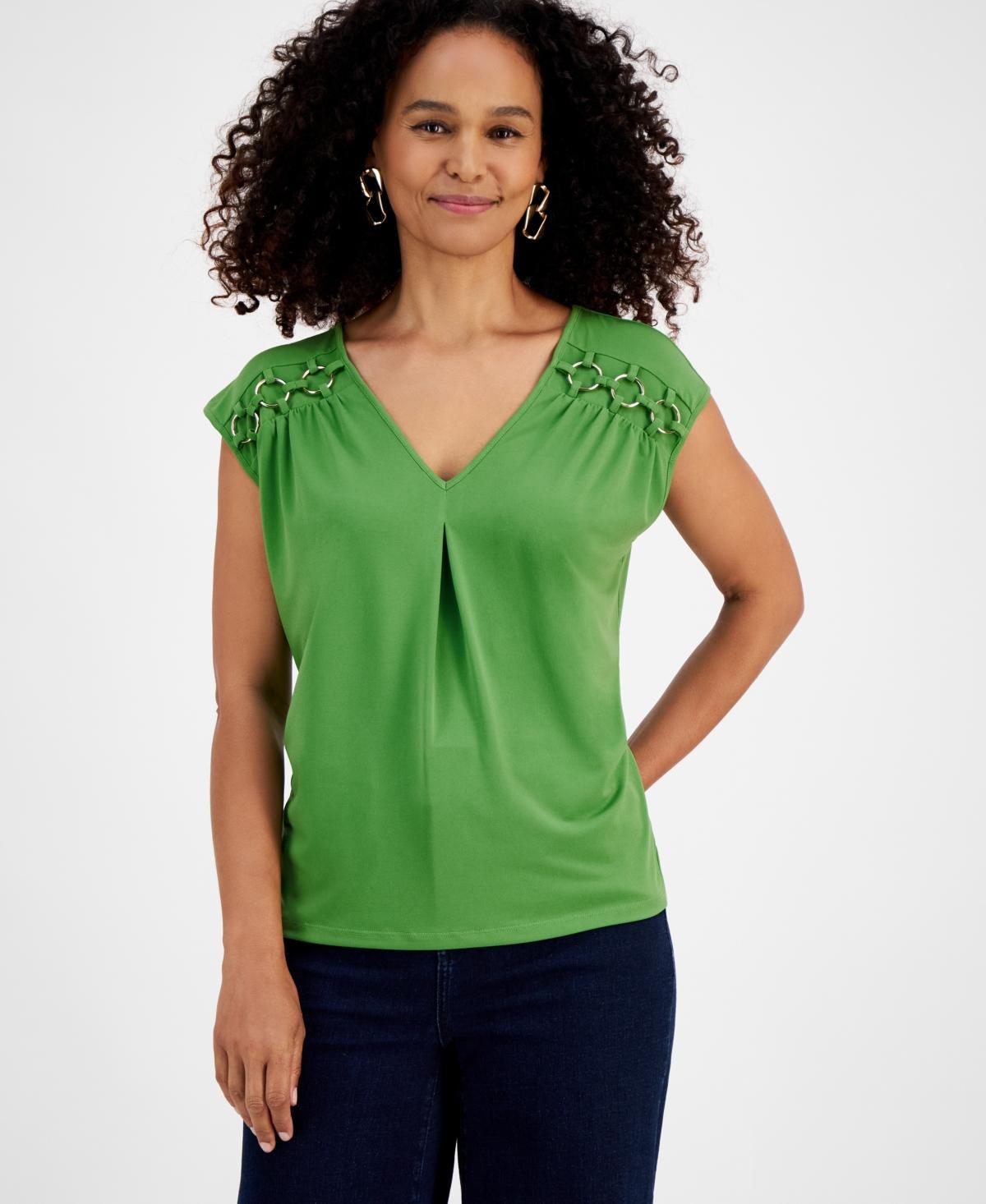 I.n.c. International Concepts Womens O-Ring-Sleeve Pleat-Front Blouse, Created for Macys Product Image