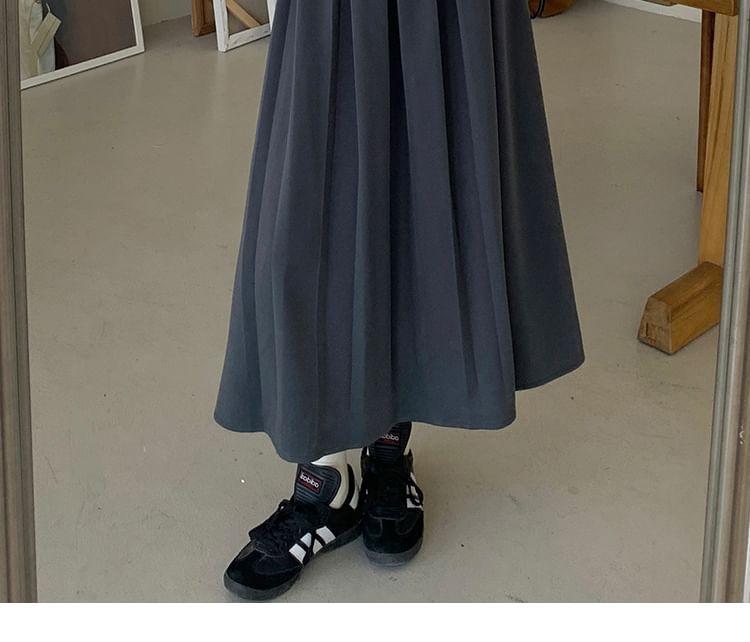 High Waist Plain Accordion Pleated Midi A-Line Skirt Product Image